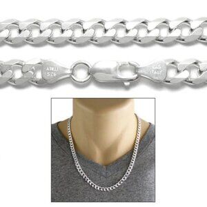 STERLING SILVER CUBAN CURB CHAIN NECKLACE 6.5MM (GAUGE 180). AVAILABLE 5 LENGTHS